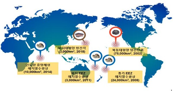 독점탐사광구 위치도(면적 및 계약년도).