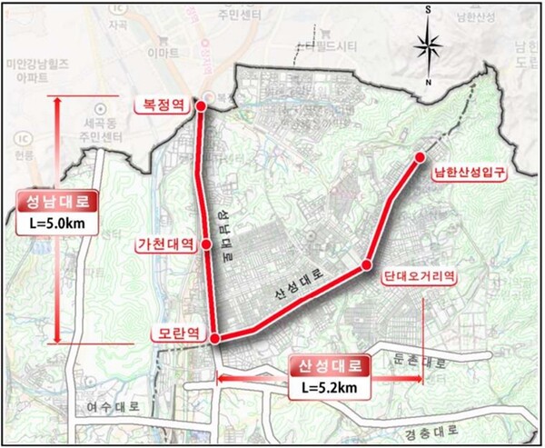 성남~복정 광역 BRT 노선도.