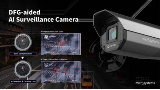 유리 표면의 이물질을 스스로 세척하는 기술 ‘DFG-aided AI Surveillance Camera’.