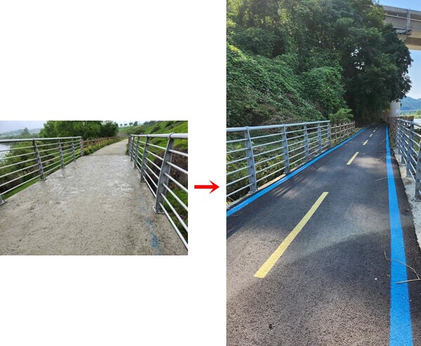위치 : 금강 자전거길(세종 세종동) / 정비내용 : 도로 재포장 및 노면표시 재도색(’23년 상)
